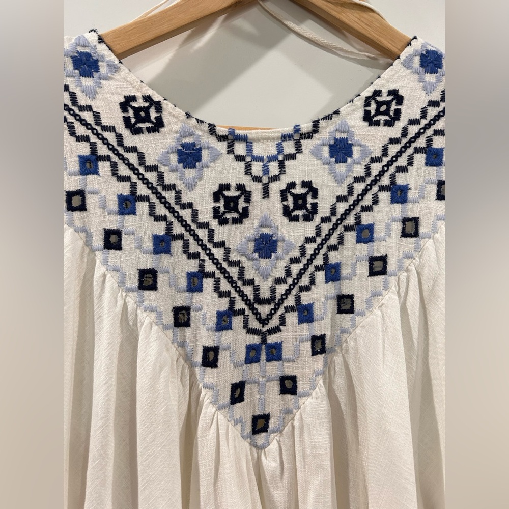 Free People Ivory Blouse with Navy Embroidery - Picture 5 of 11